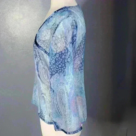 Vintage Y2K Nancy-K Sheer Blue Paisley Boho Bell Sleeve Blouse sz M - Picture 4 of 9